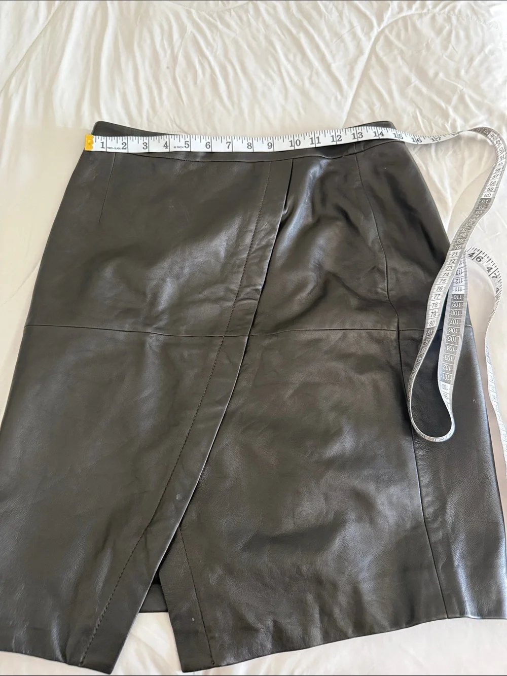 Halogen Black Leather Pencil Skirt with Front Wrap